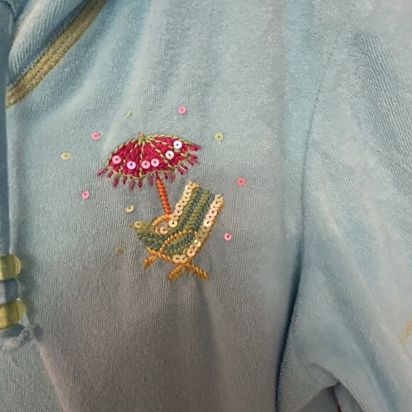 QUACKER FACTORY Terry Hoodie Swim Dress Cover-Up Aqua Blue Sequins Beads Size M - Picture 12 of 15